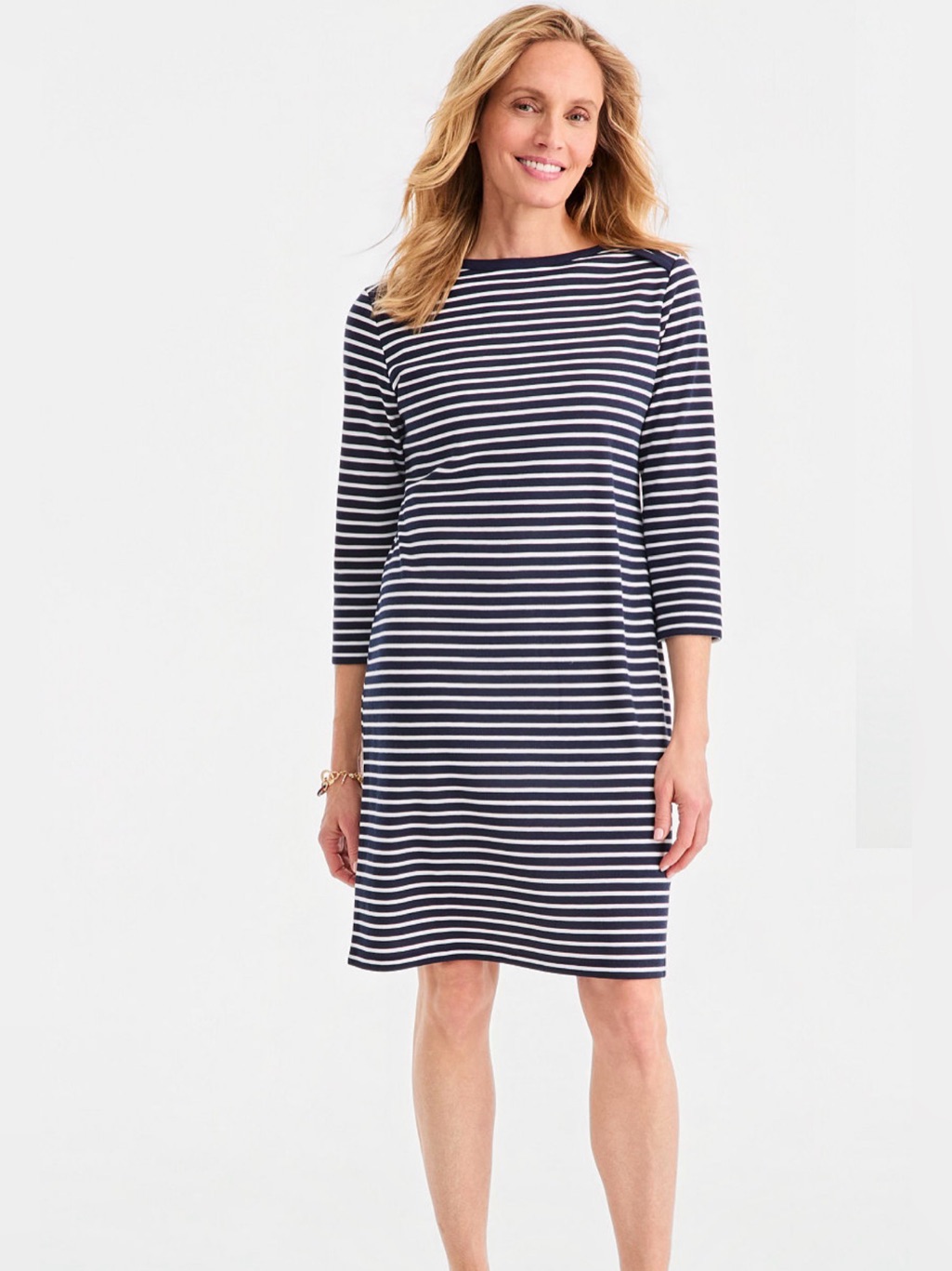 Mwt-Large Boatneck Preppy, Summer Golf Striped Navy &White Dress